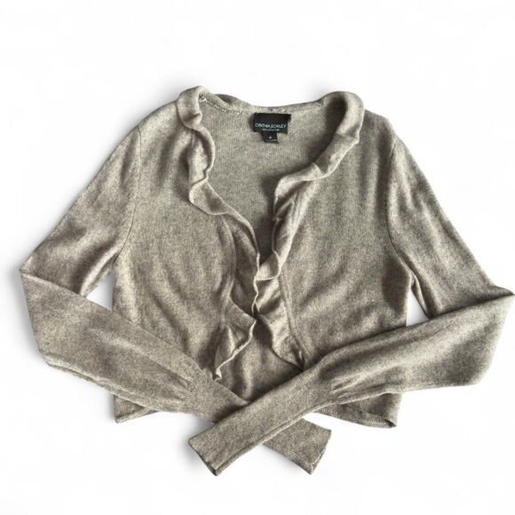 Cynthia Rowley 100% Cashmere Ruffle Shrug Cardigan Light Gray size Medium - Picture 8 of 8